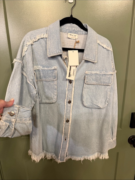 new in Jackets & Blazers - NEW Light Wash Distressed Denim Jacket - Light Blue